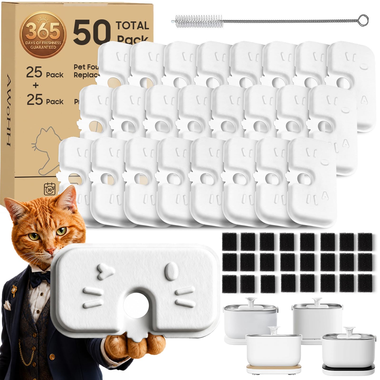 25 Pack Cat Water Fountain Filters for PETLIBRO Dockstream Cat Fountain