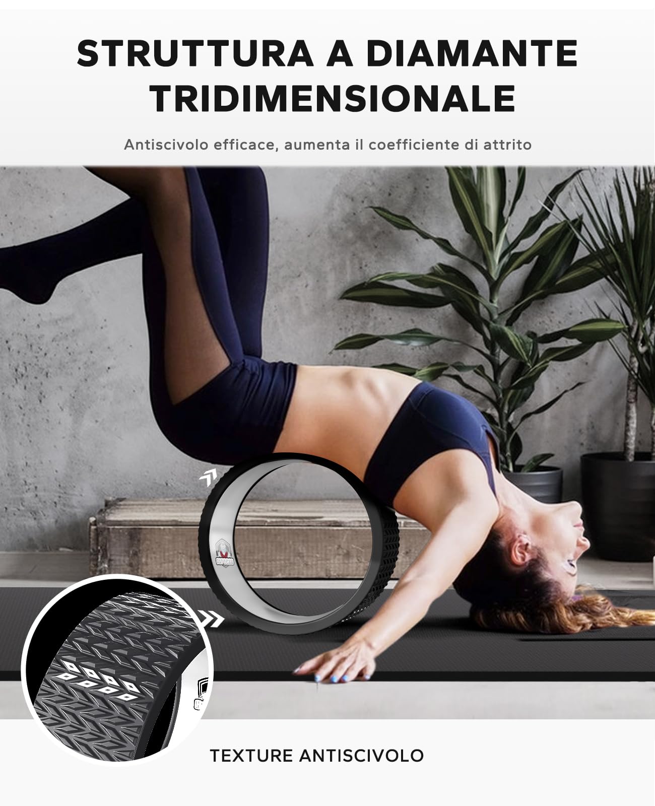 HAPBEAR Ruota da yoga Yoga Wheel 30cm PP Core – per Allineamento Colonna, Alleviamento Mal di Schiena, Rafforzamento Core, inclusa Palla Ginnica Anti-Scoppio da 66 cm + Pompa