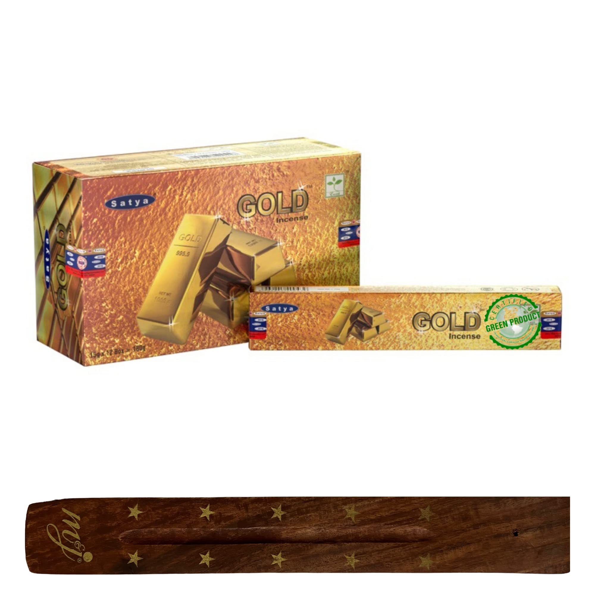 Originele Satya Nag Champa Gold wierookstokjes | met M&J wierookstokjeshouder | Volledige doos | voor aromatherapie, spa, yoga, bruiloften, meditatie, genezing, positiviteit en ontspanning