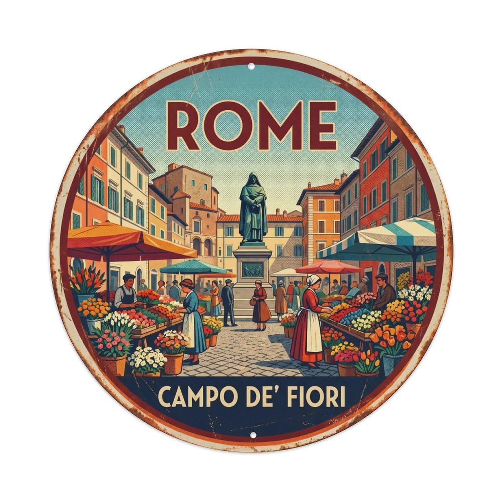 Rome Italy City Landmark Travel Campo Vintage Metal Tin Sign