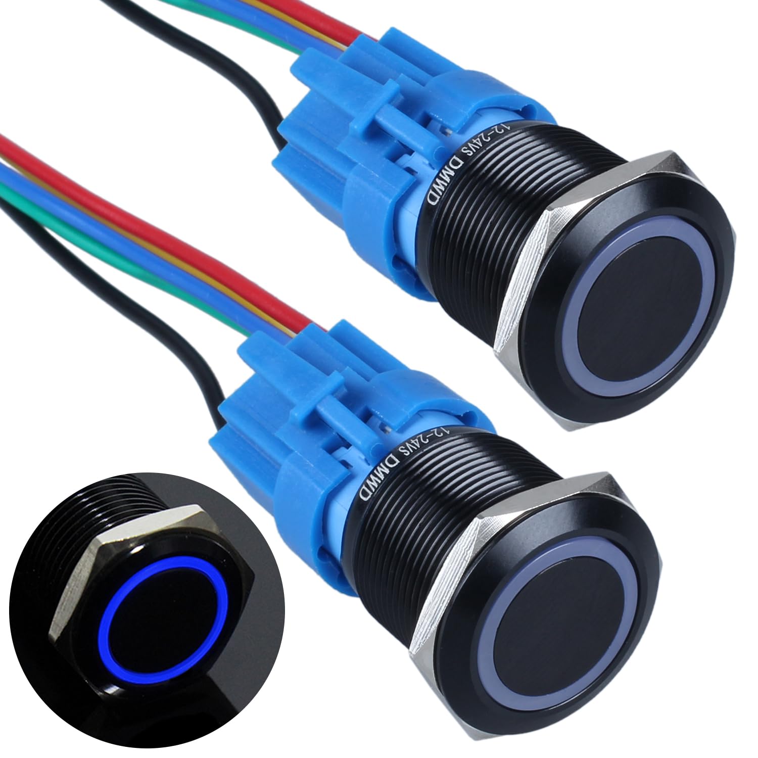 Snapklik.com : DMWD 2PCS 22MM Latching Push Button Switch Ring Led 12V ...