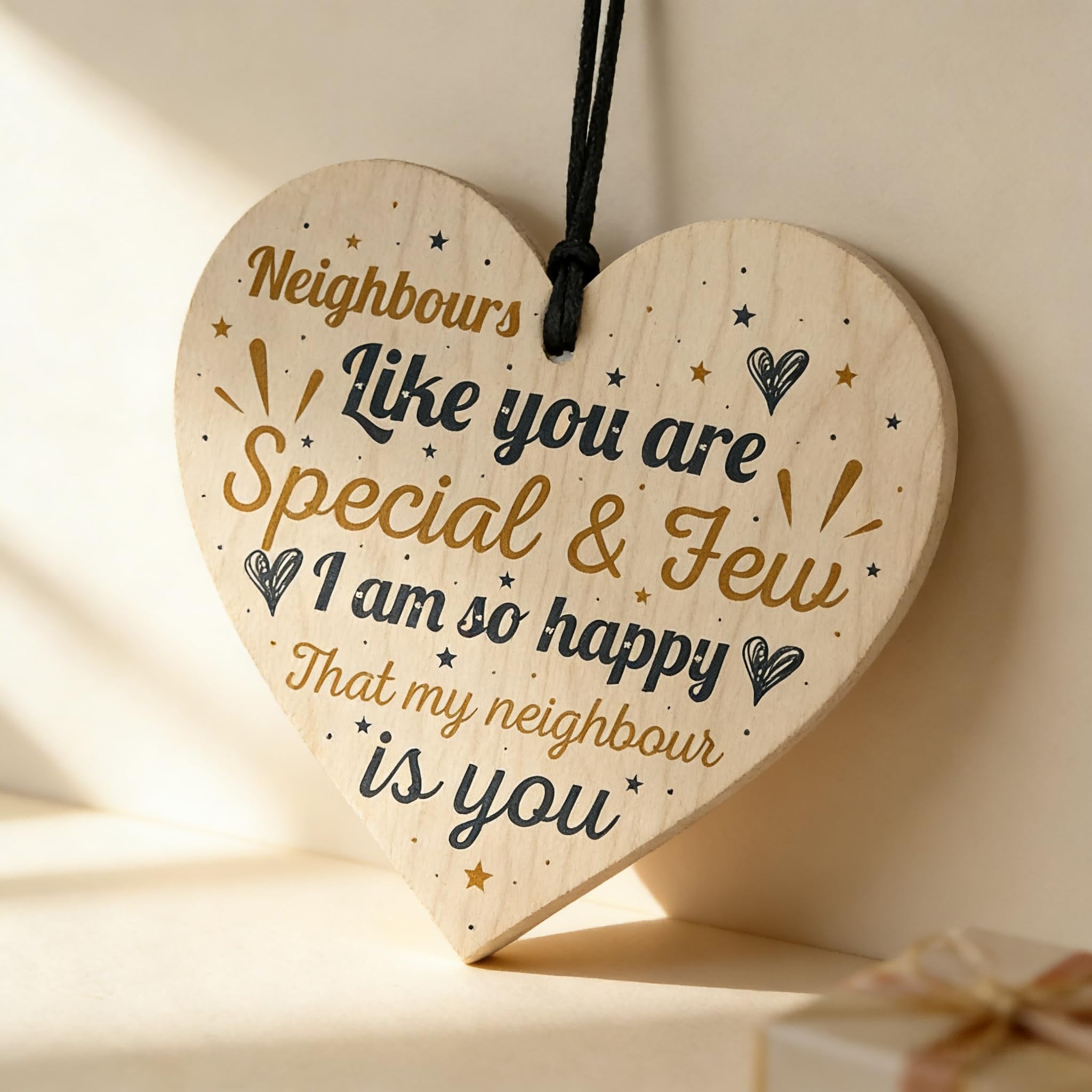 Minwegi Wooden Plaque - Heart Shaped Neighbors Gift With Gift Box, Hanging Decor For Home, Community Appreciation, Thank You Sign (10X10cm)