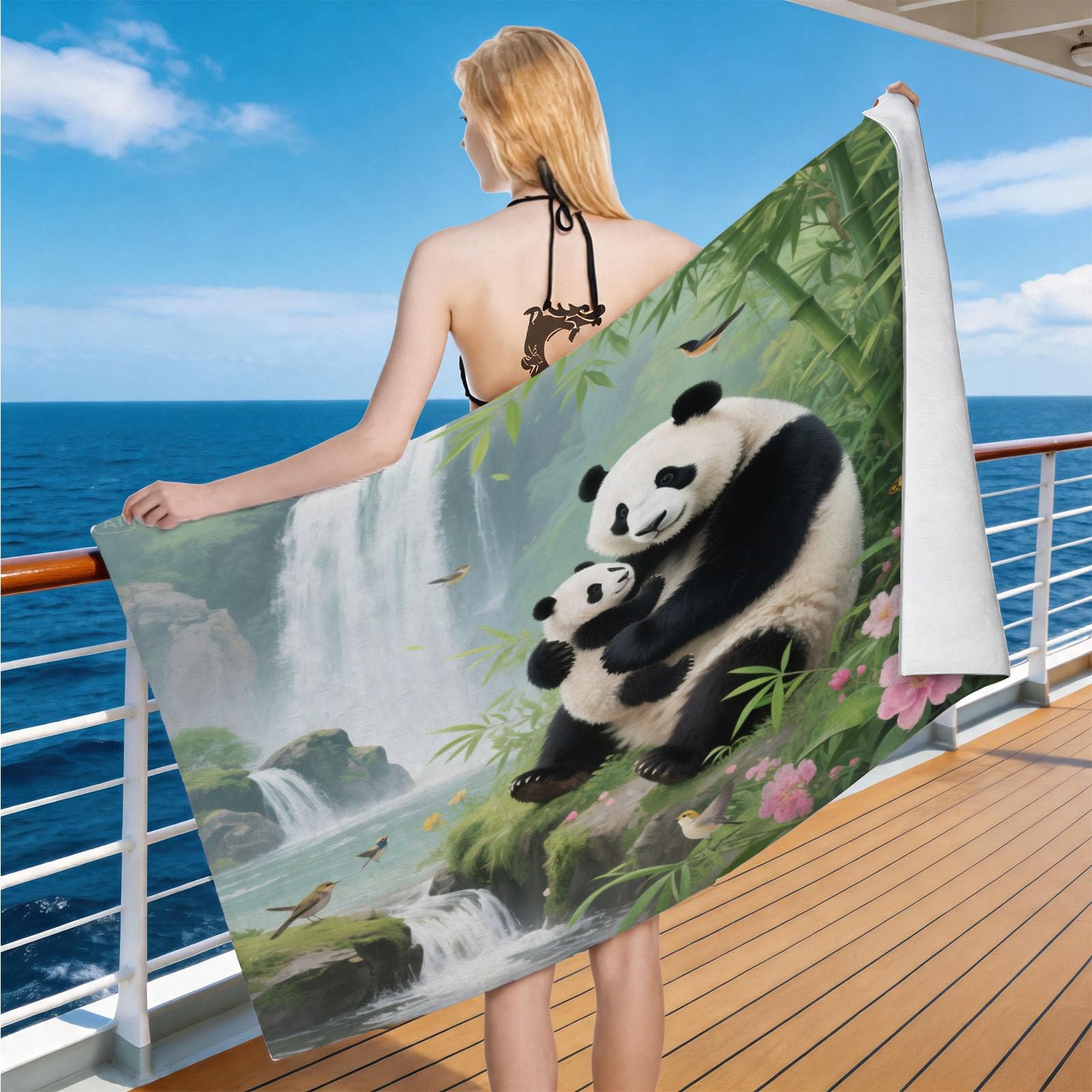 Hongduo Microfiber Quick Dry Beach Towel Panda Bear, 3D Nature Scene Beach Towels Absorbent Fast Drying Bath Towels, Travel Camping Gym Swimming Bathroom (70x150cm)