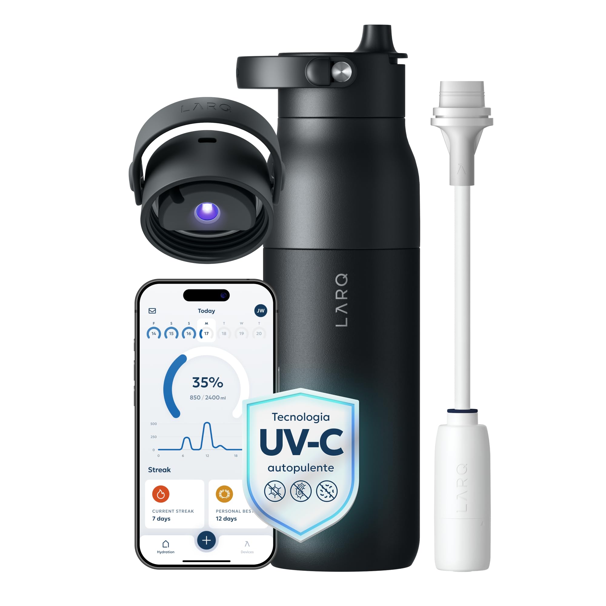 LARQ PureVis 2 Borraccia Intelligente con Filtro - Autopulente UV, Monitoraggio Idratazione via App, Acciaio Inox Coibentato – Garantie 2 Anni – 680ml