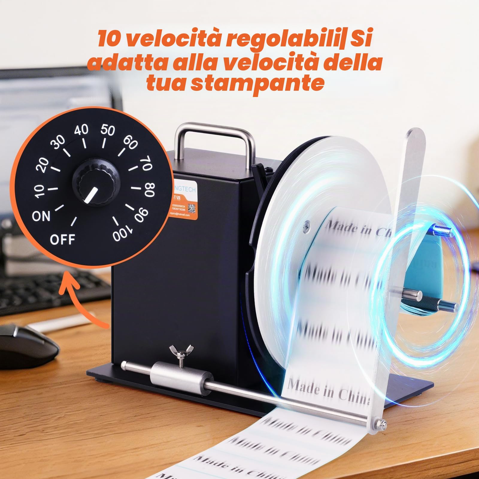 YUCHENGTECH Avvolgitore Etichette Automatico Diametro 185mm | Velocità 0-8 pollici/s Riavvolgitore Etichette Bidirezionale per Nucleo 1-3 Pollici con Istruzioni e Accessori