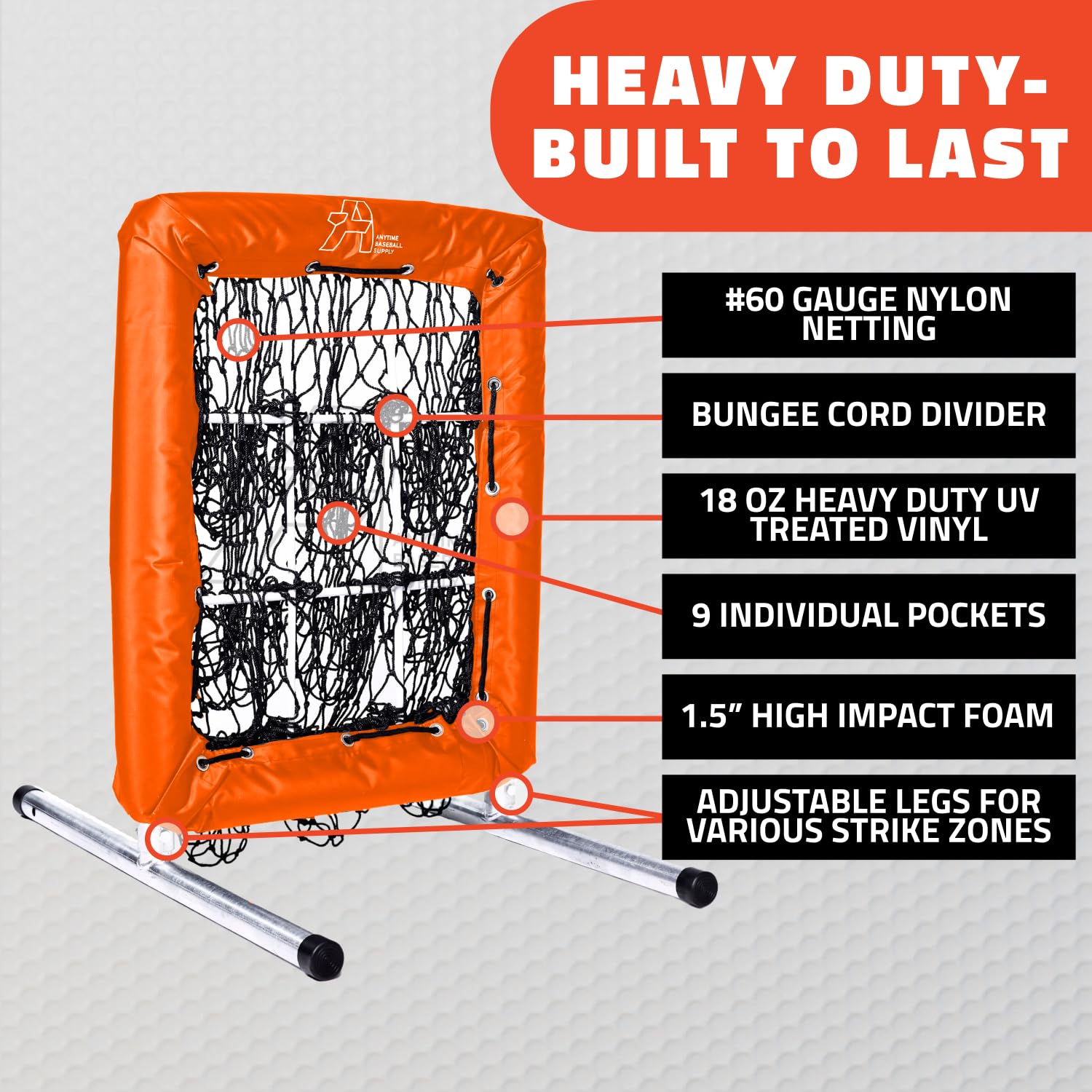 Anytime Baseball Pitching Net with Strike Zone | The No Hitter Net 9 Hole Pitching Aid | Strike Zone Target for Baseball & Softball Training (Orange)