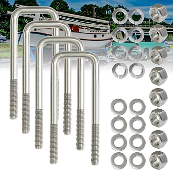 4Pack Square U-Bolt 1/2"-13 Thread Size, 304 Stainless Steel U Bolts 1/2" D x 2-1/16" W x 6-5/16" L with Washers & Nuts, for Replacement Parts and Accessories for Ski Boat, Fishing Boat