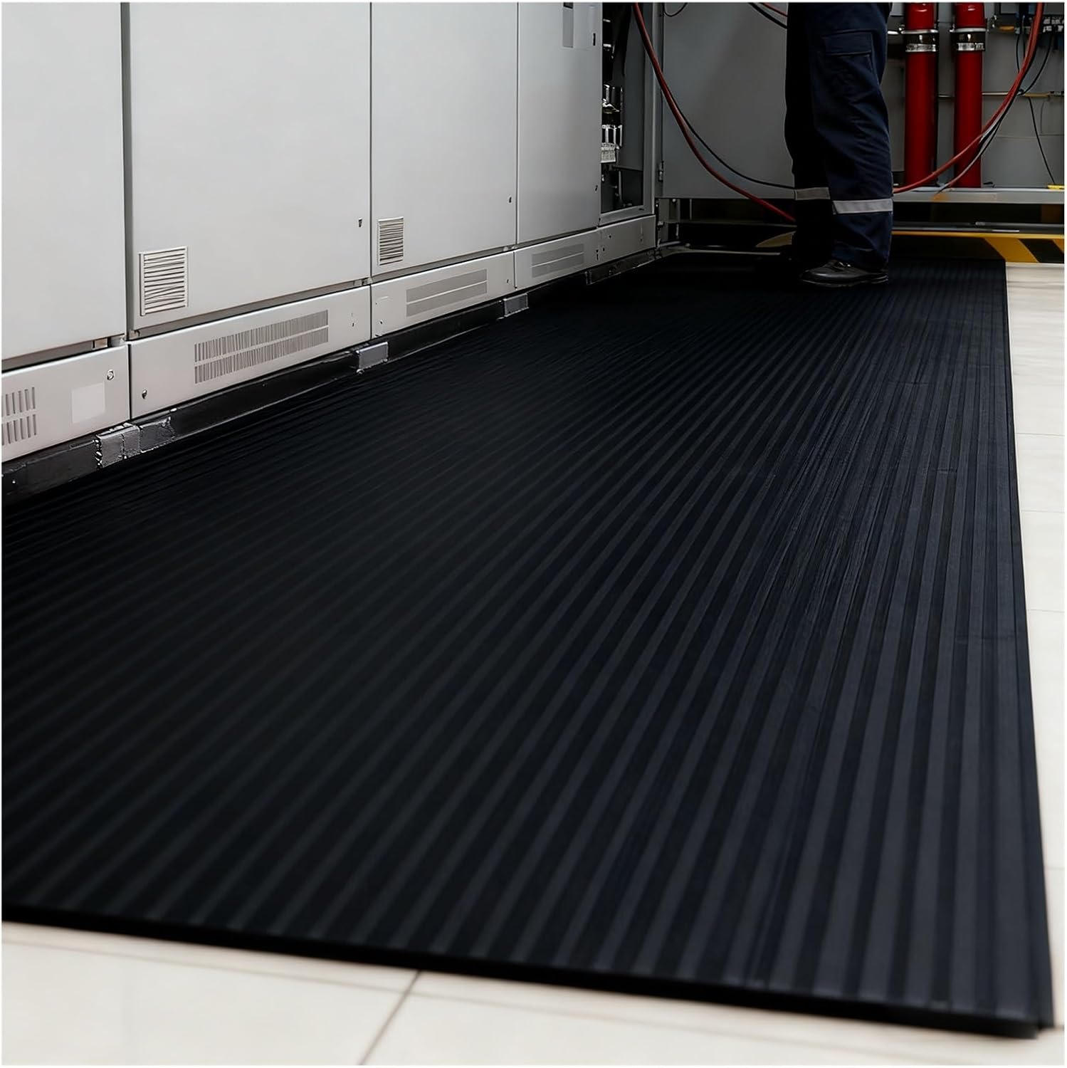 AMUFJJ 1/10" Thick Insulated Rubber Mat for Floor, Electrical Safety High Voltage Insulating Mats Cover Blanket for Distribution Rooms, Anti-electrocution Matting(Red,Lxt 18'x 1/10")