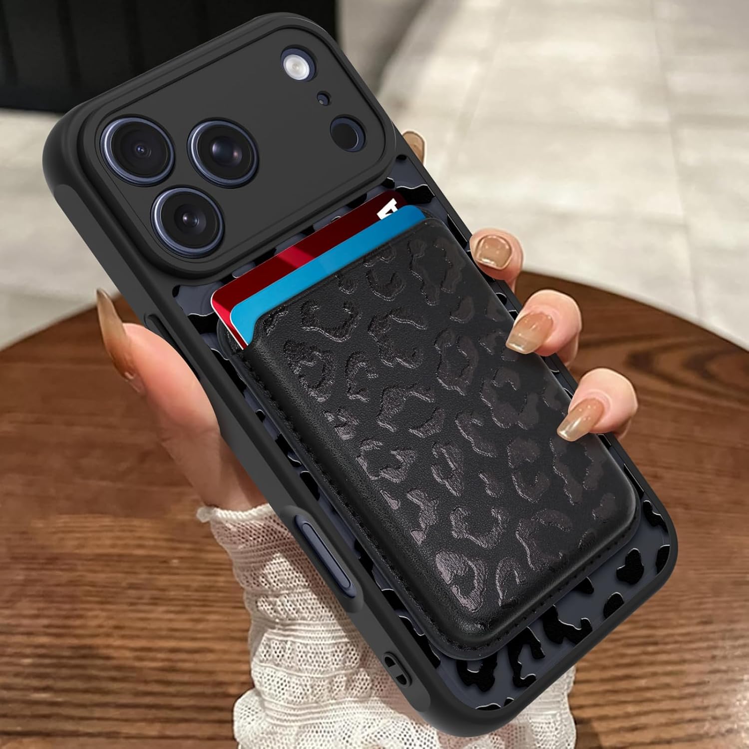 Magnetic for iPhone 17 Pro Max Case [Compatible with Magsafe] [with Cheetah Wallet & Card Holder] [Leopard Print Pattern] Slim Translucent Matte Case for iPhone 17 Pro Max 6.9" 2025, Black
