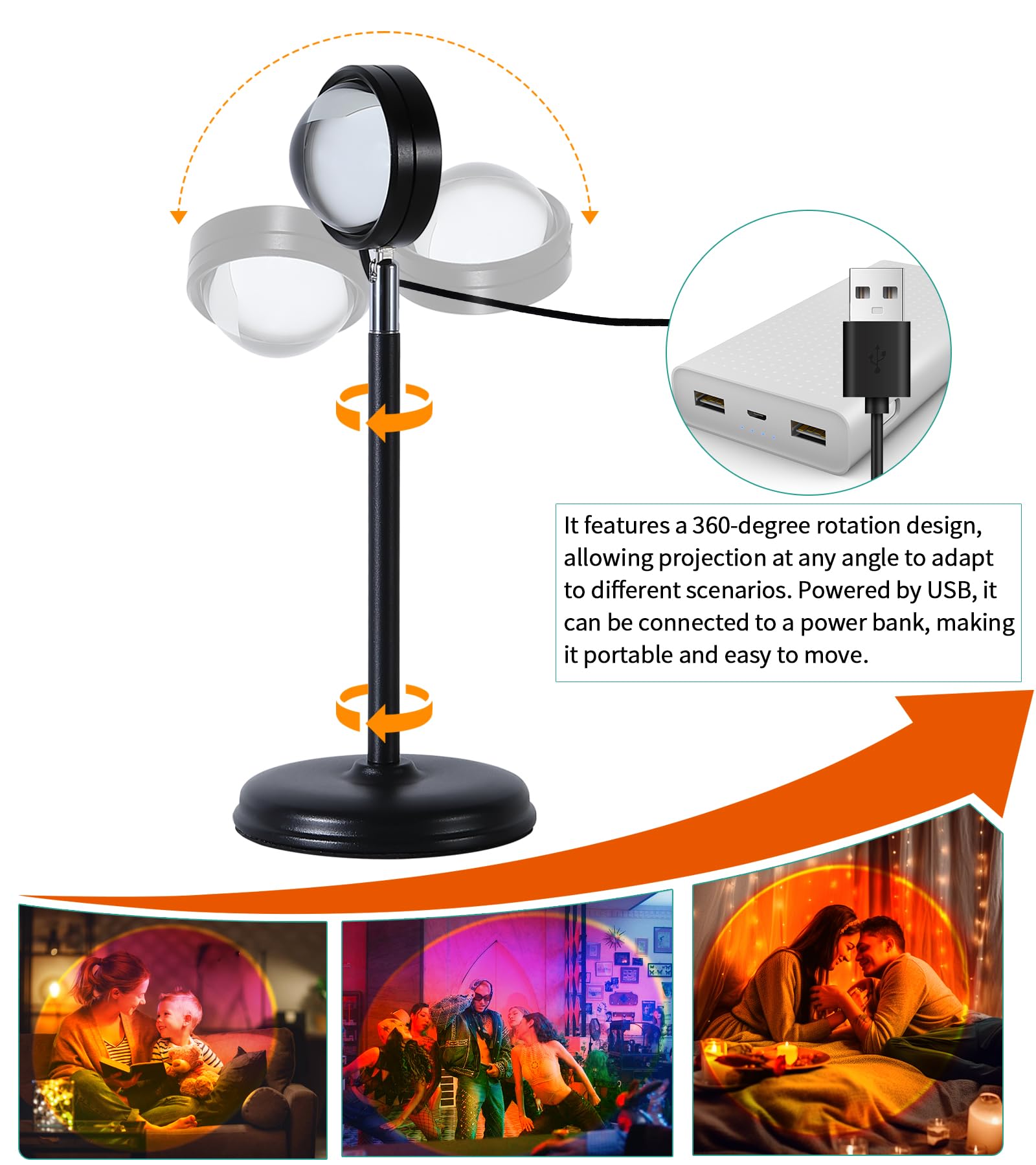 AIHYING Proyector de lámpara de puesta de sol, luz nocturna multicolor cambiante, rotación de 360 grados, lámpara solar LED arcoíris para fondos de fotografía, fiesta, TikTop Live, regalos de Navidad