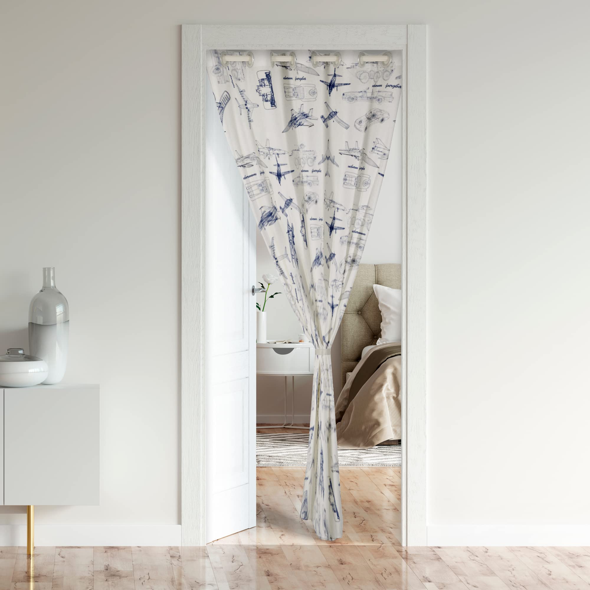 Loussiesd Airplane Door Curtain for Doorway Privacy,Flight 30%-50% Room Darkening Blackout Curtain,Aircraft Flying Travel Decor Blue White Room Divider Curtain Cover,132x203cm 1 Panel - Image 2