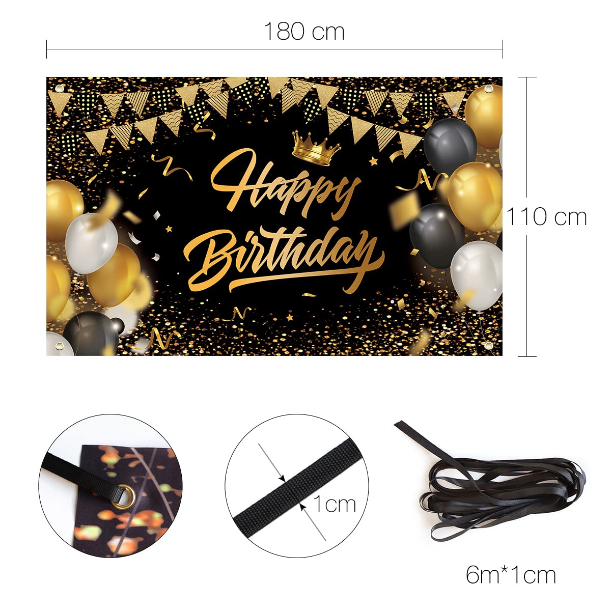 Decorazioni Compleanno 18 Anni Oro E Nero - Sfondo In Poliestere 185x110 Cm, Per Feste E Foto - Foto 9