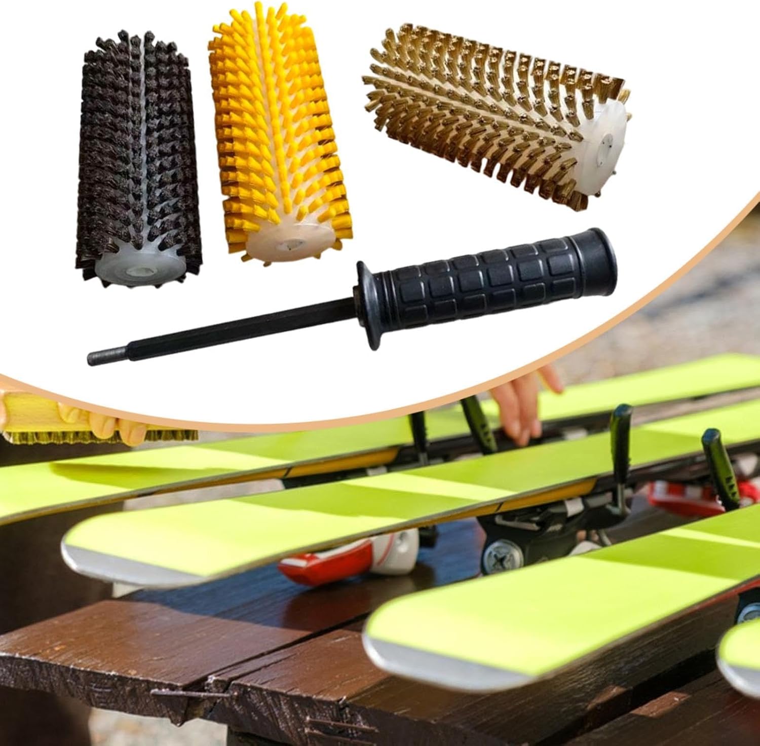 Deevoka スキー ワックスブラシ 電動ロータリーブラシキット 軽量 持ち運び便利 効率的ワクシング 多機能 ハンドル付き 全面