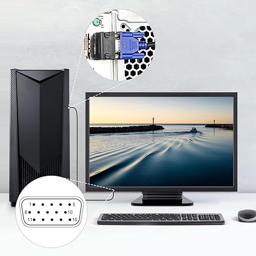 Miniatura 4 de J&D DB15 Adaptador VGA de 90 grados de 15 pines (paquete de 2), D sub 15 conector recubierto de níquel de ángulo recto macho a hembra VGA 15 Pin