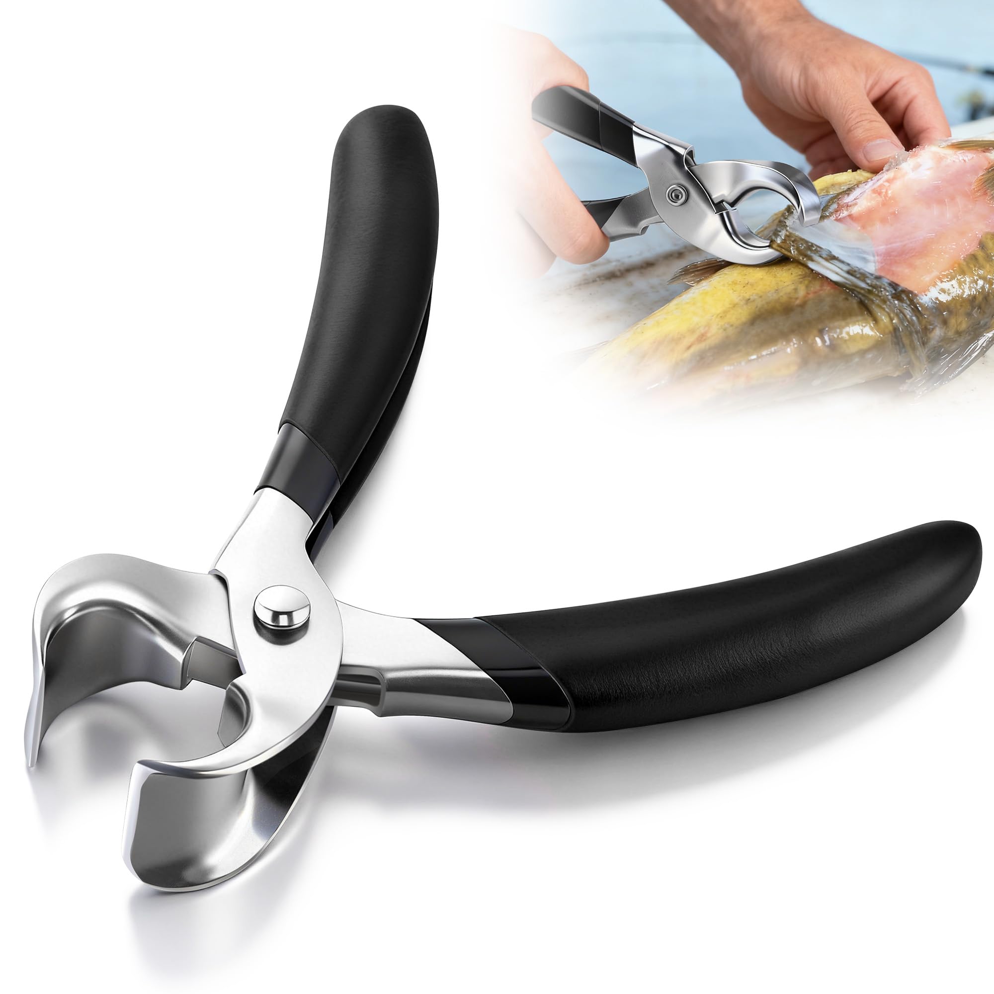HappyAlley 1 Pack Catfish Skinning Pliers, Heavy Duty Steel Fish Skinner, Professional Fish Plier with Ergonomic Grips, Durable Multi Purpose Catfish Skinners, Fishing Pliers (Black)
