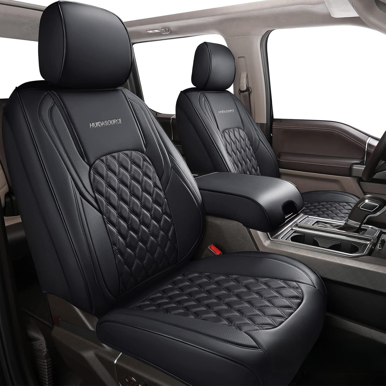 Huidasource Wrangler JK Seat Cover 4 Door, Waterproof Leather Custom Car Seat Cover, Front&Rear Seat Cushion Protector Fit for Jeep Wrangler JK 4-Door Sahara Sport Rubicon 2007-2017(Full Set/Black)