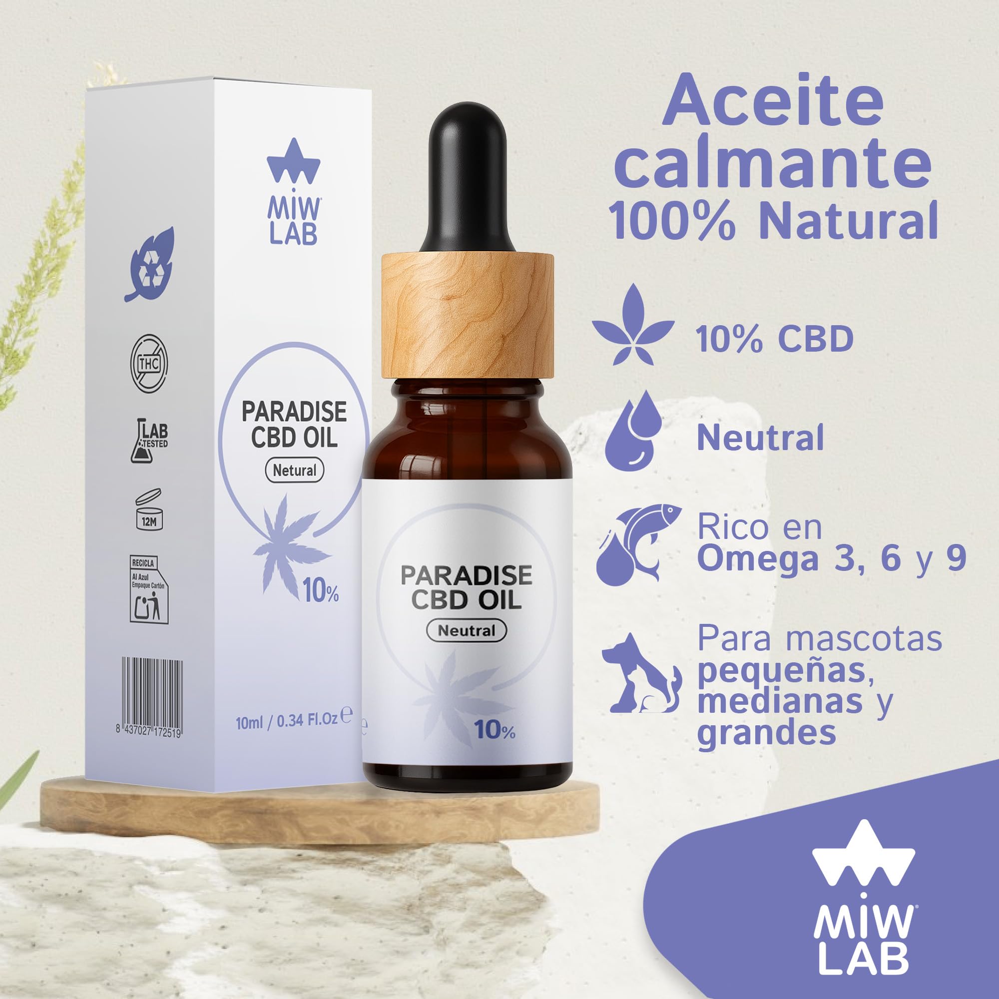 Paradise Aceite 10% CBD Relajante Natural para Gatos y Perros Hecho en España 240 Gotas Calmantes con Cannabidiol Tranquilizante de Ansiedad Dolor y Recuperación del Apetito Digestión y Articulaciones