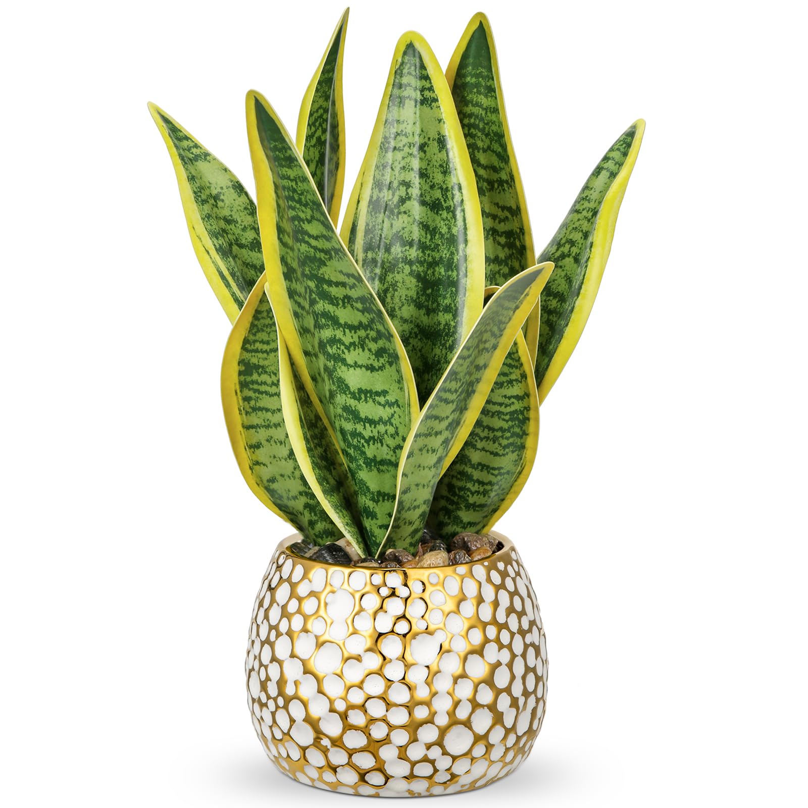 Hollyone Artificial Snake Plant Potted Faux Sansevieria Trifasciata Plants, 13" Tropical Fake Plants in Ceramic Pots for Home Office Room Indoor Decor