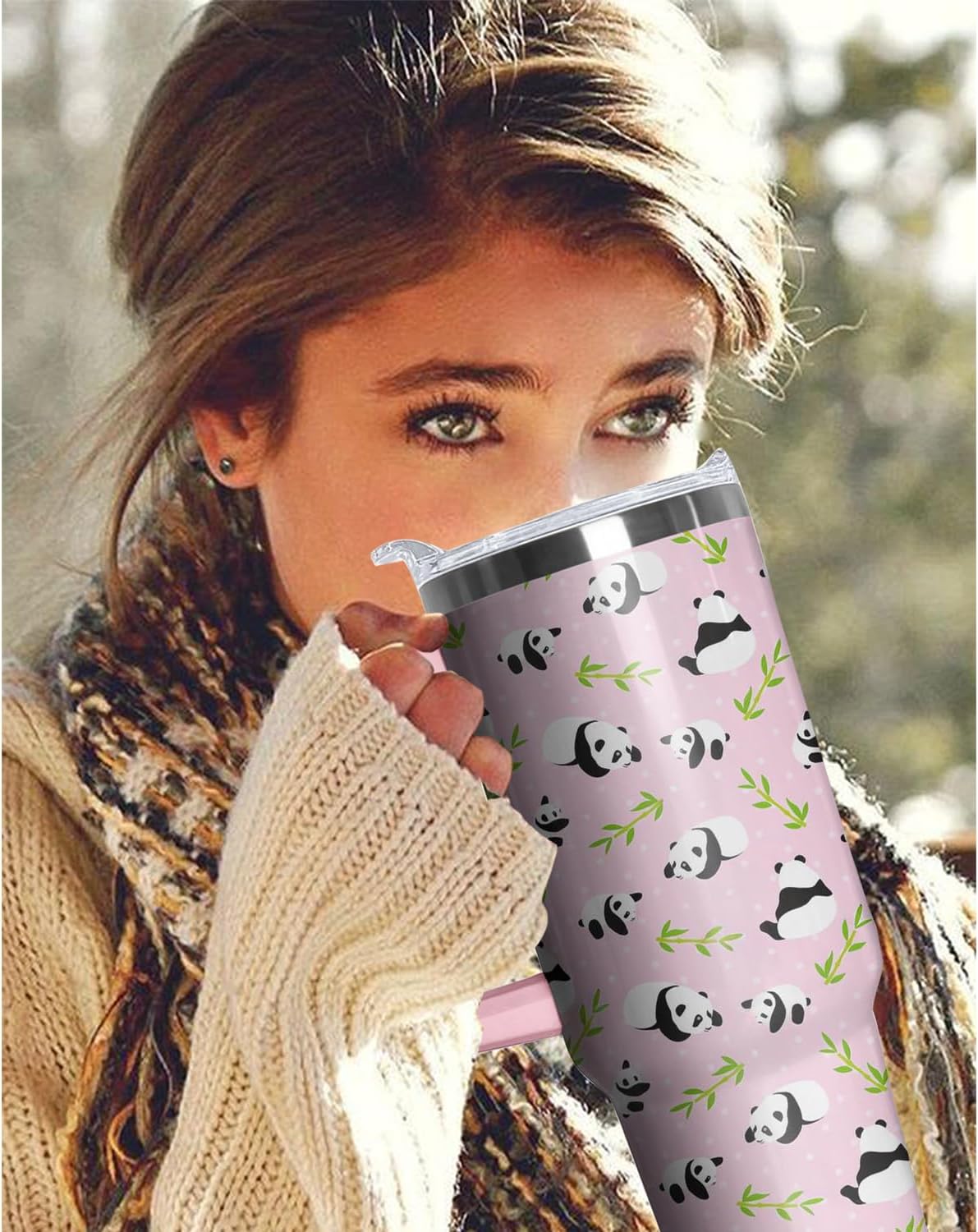 Panda Sublimation Tumbler with Handle and Straw, 40 oz Stainless Steel Insulated Cup with Lid and Straw,Travel Coffee Mug Water Bottle, Birthday Christmas Mothers Day Gifts for Animal Lovers Women - Image 7