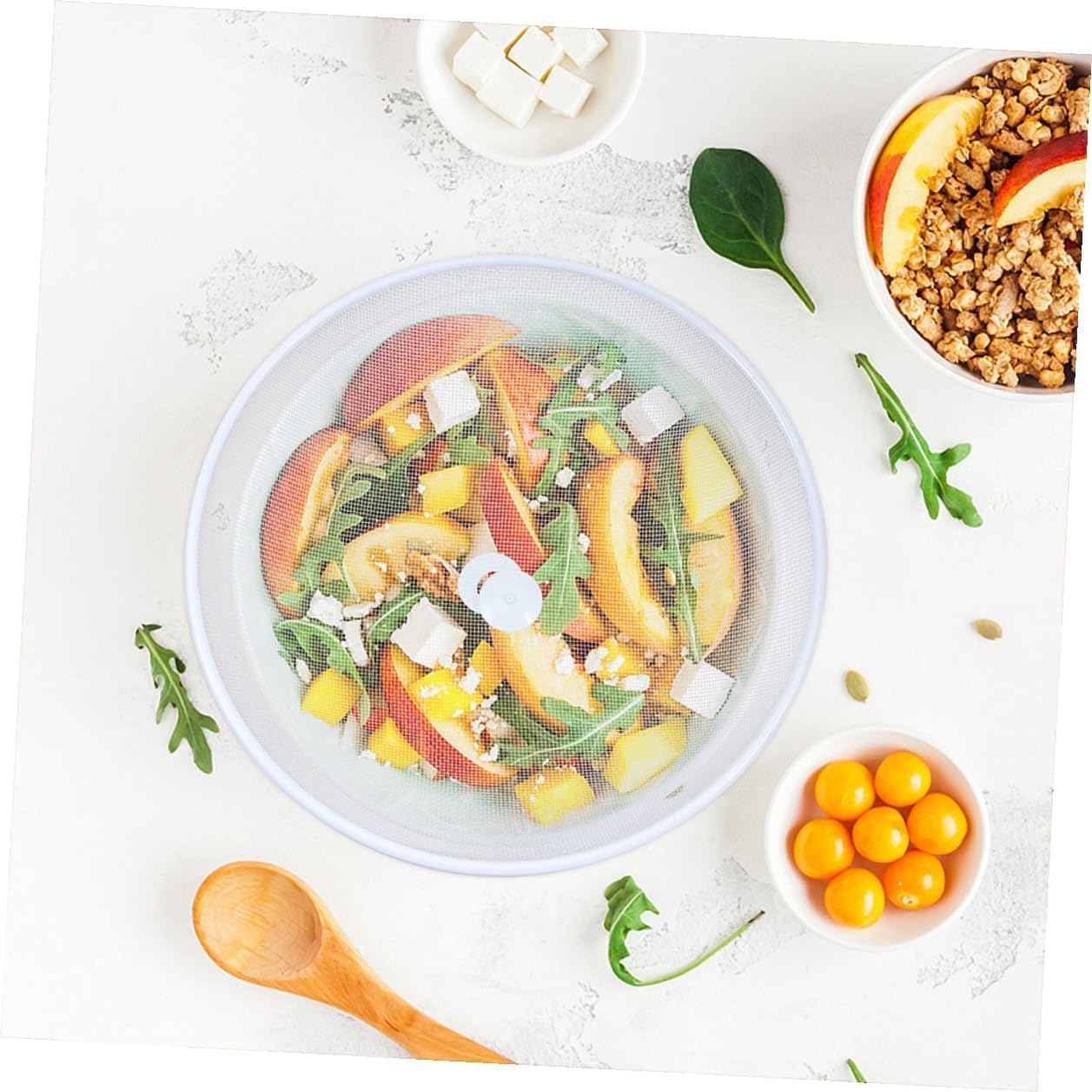 2pcs White 35cm Diameter Wrought Iron Food Cover Dome, Dustproof Mesh Food Protecting Tent for Kitchen and Outdoor Use