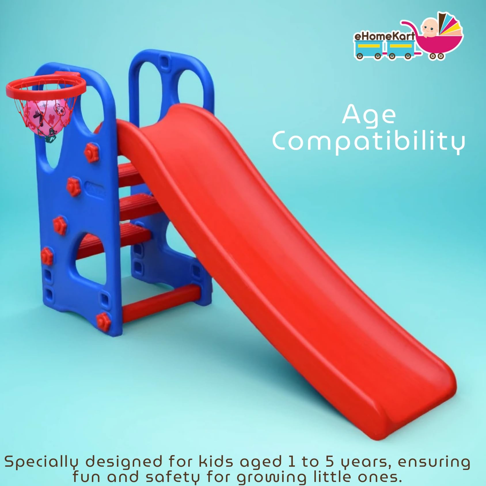 HerHome Slide for Kids - Super Senior Slider with Basketball Ring Toy - for Boys and Girls Perfect Slides/Toys for Home, Indoor or Outdoor 1
