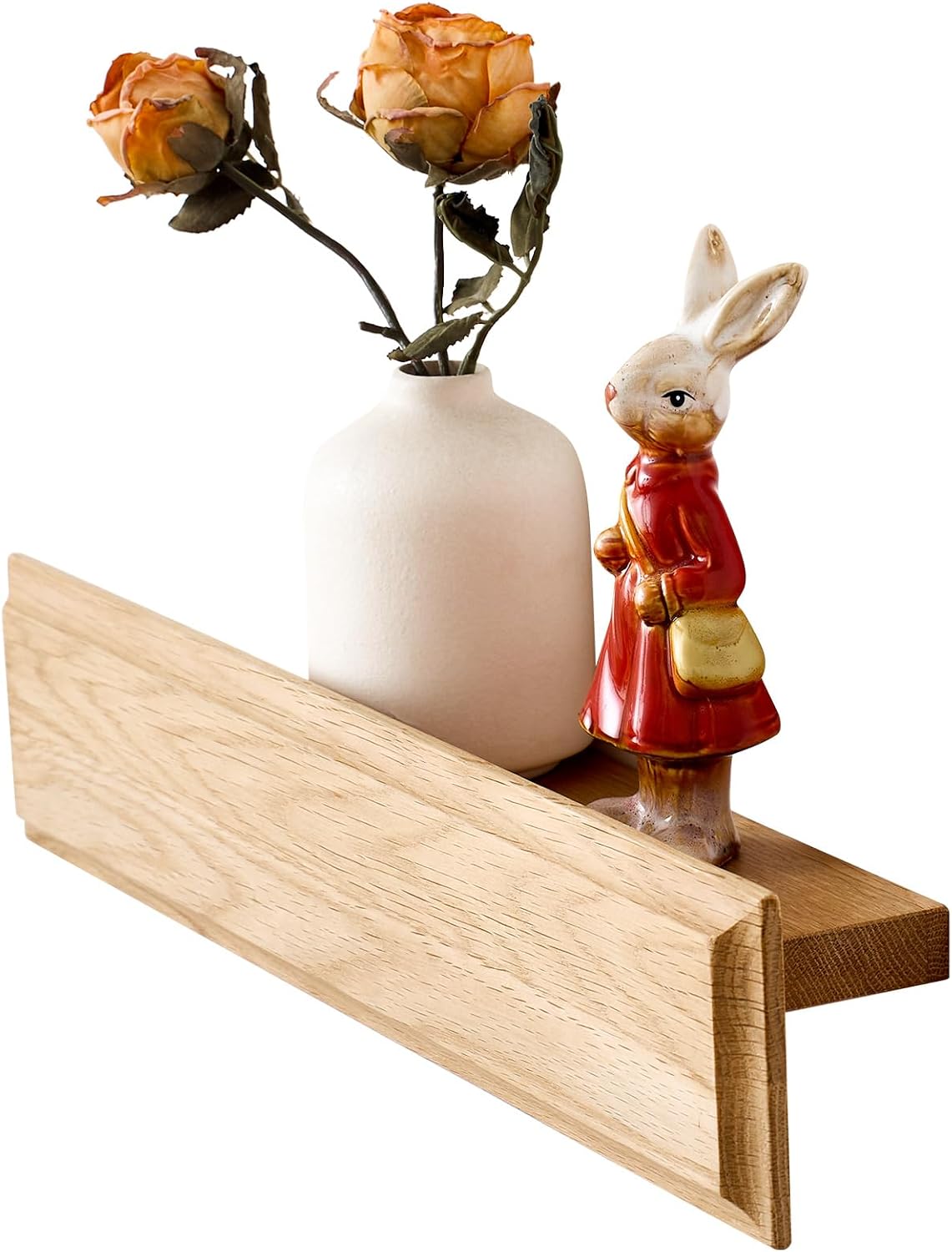 Wall Floating Shelves 16 Inch - Solid Oak Wood Wall-Mounted with Protective Lip & Easy Install Hidden Brackets, Heavy Duty Bathroom Kitchen Storage Shelves Rustic