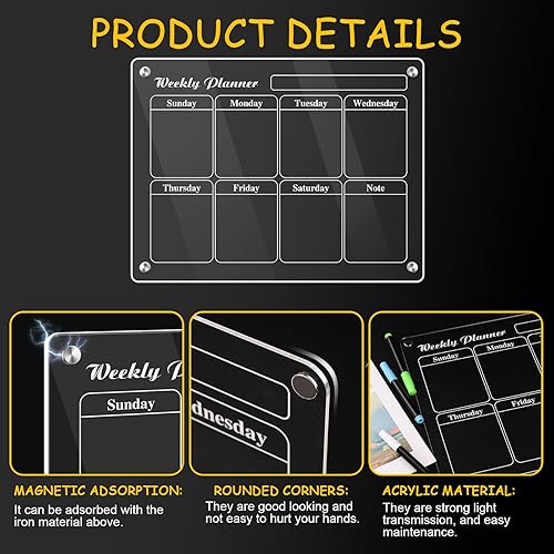 Miniatura 3 de LOVIMAG Paquete de 4 calendarios magnéticos acrílicos para nevera, mensual, semanal, diario y en blanco, juego de calendario magnético para nevera,