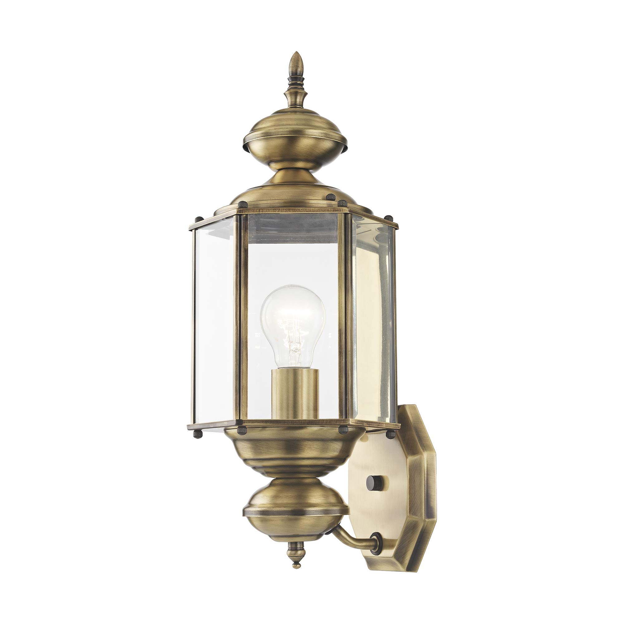 Photo 1 of Livex Lighting 2006-01 Outdoor Wall Lantern with Clear Beveled Glass Shades, Antique Brass