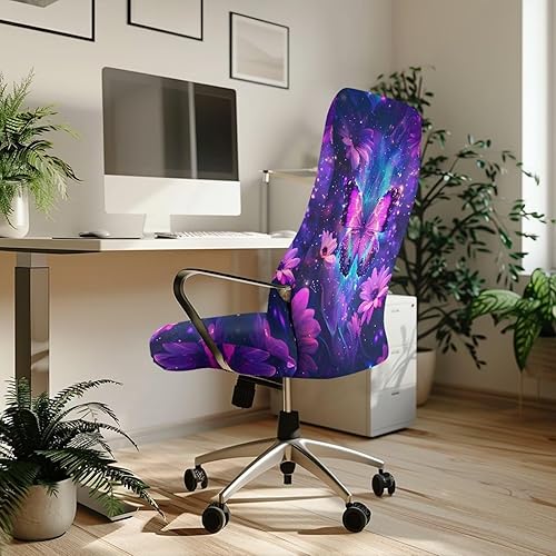 Miniatura 3 de Fundas de asiento para silla de oficina con mariposas moradas, fundas para sillas de escritorio, fundas elásticas para sillas de computadora, fundas