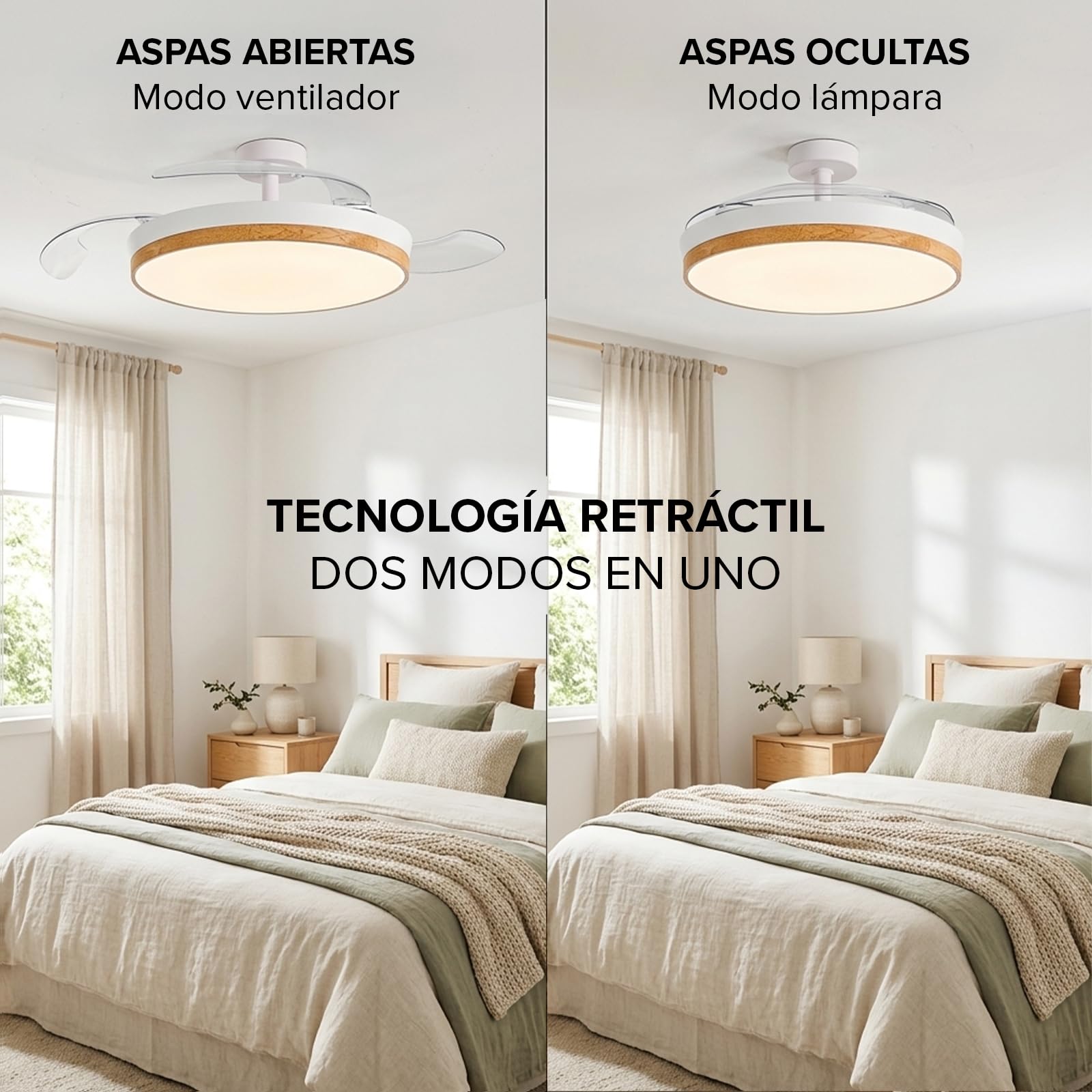 CONCEPT NATURE Ventilador de Techo con luz, Madera | Luz LED regulable, 3 tonos de luz, Motor DC, 6 velocidades, Mando a distancia, Temporizador 2H, Modo verano/invierno