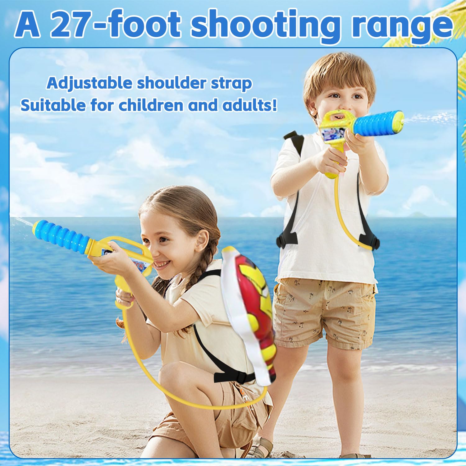Pistola De Agua Grande Mochila Pistola De Agua Para Niños - Tanque 1300ml,  Alcance 6-8m, Multiple Colores Piscina Chorros Niños