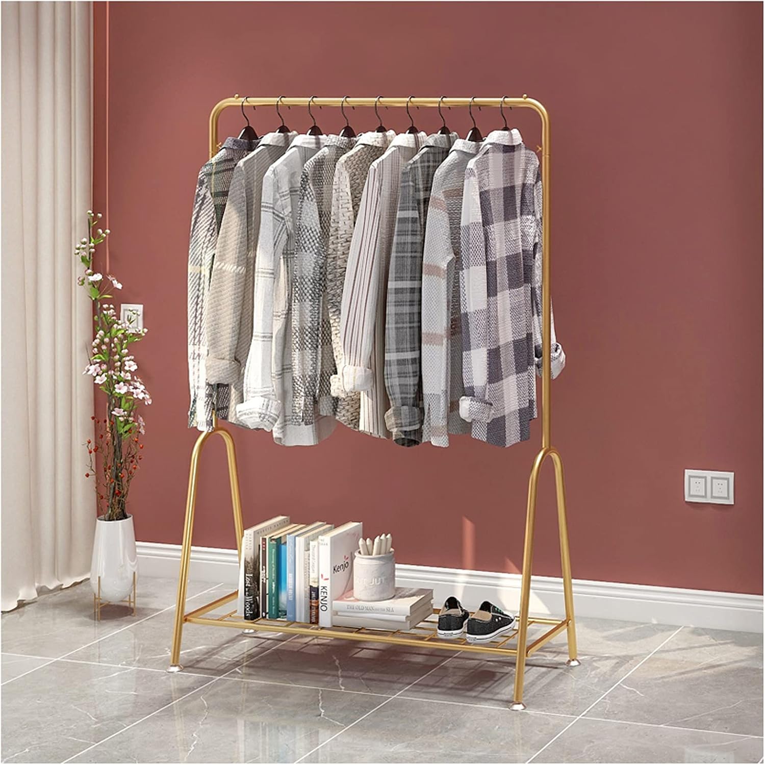 Clothes Rail with Storage Grid Shelf, 150cm Simple Modern Clothes Rack Garment Display Stand, Holds up to 60 kg (Black-120cm image 4