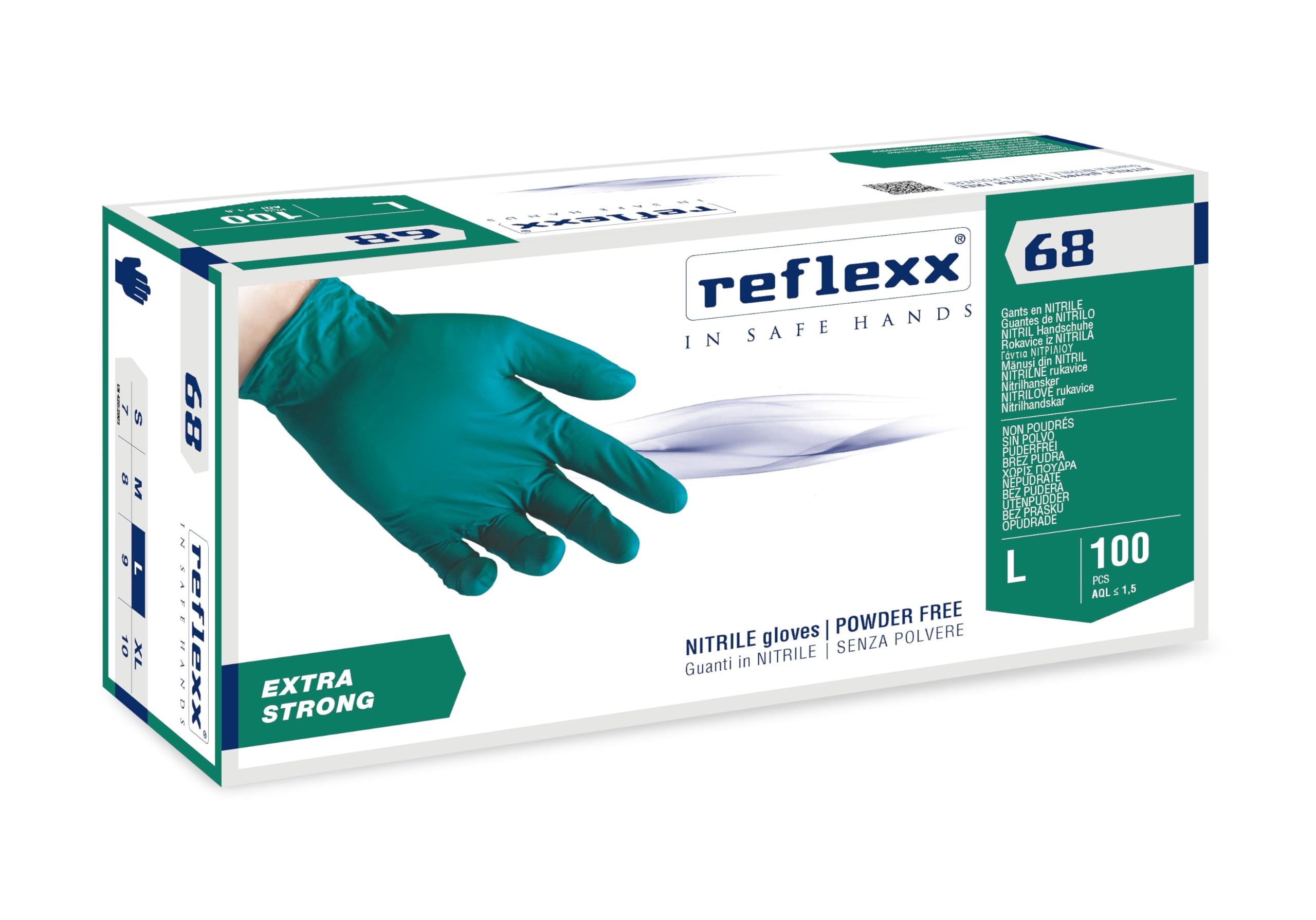 Reflexx R68, Guanti in Nitrile senza Polvere Gr. 6, 100 Pezzi, Verde