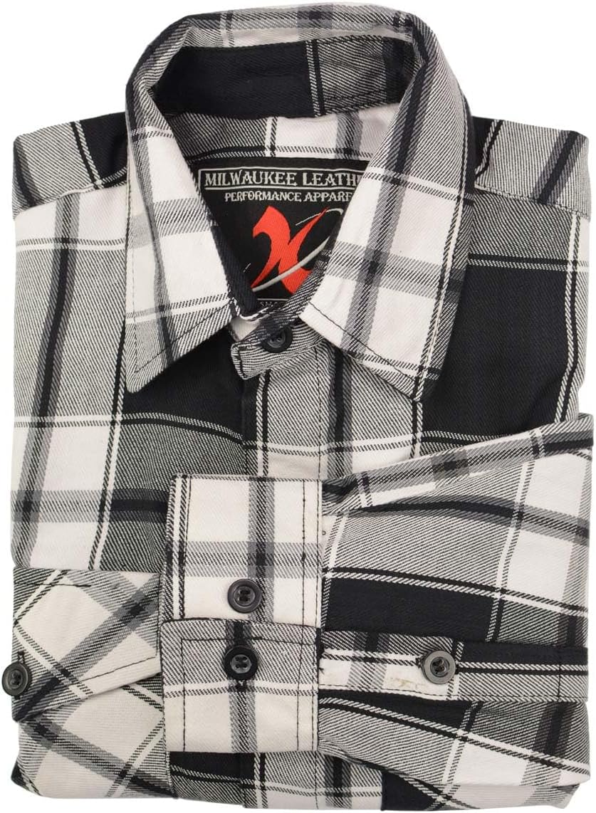 Milwaukee Leather MNG11644 Men's Flannel Plaid Black and White Long Sleeve Cotton Button Down Shirt - Image 5