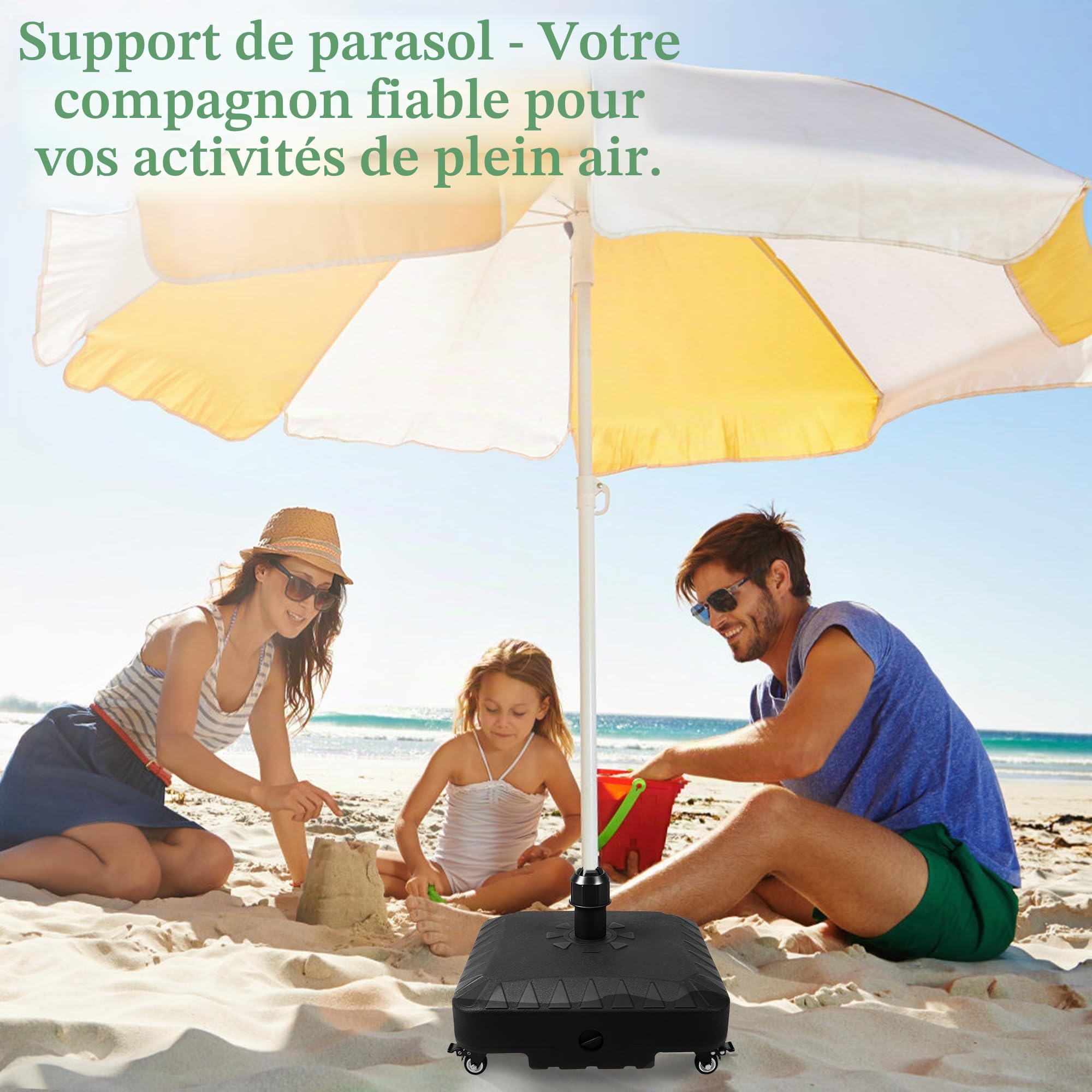 Pied de parasol de qualité supérieure avec roulettes - 20 l - Remplissable avec de l'eau/sable, poids de parasol pour parasol déporté et parasol de marché, support de parasol stable pour