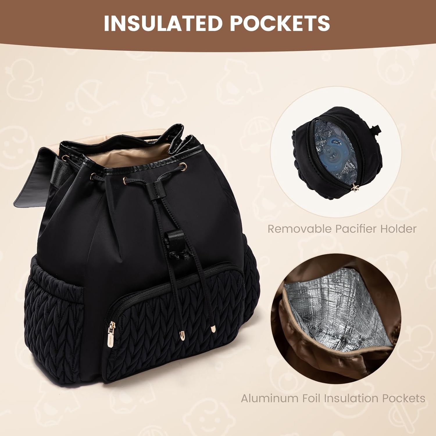 LOVEVOOK Diaper Bag Backpack, Small Cute Baby Bag, Stylish Water-Resistant Travel Bag for Mom, Baby Backpack with Changing Pad, Stroller Straps - Black