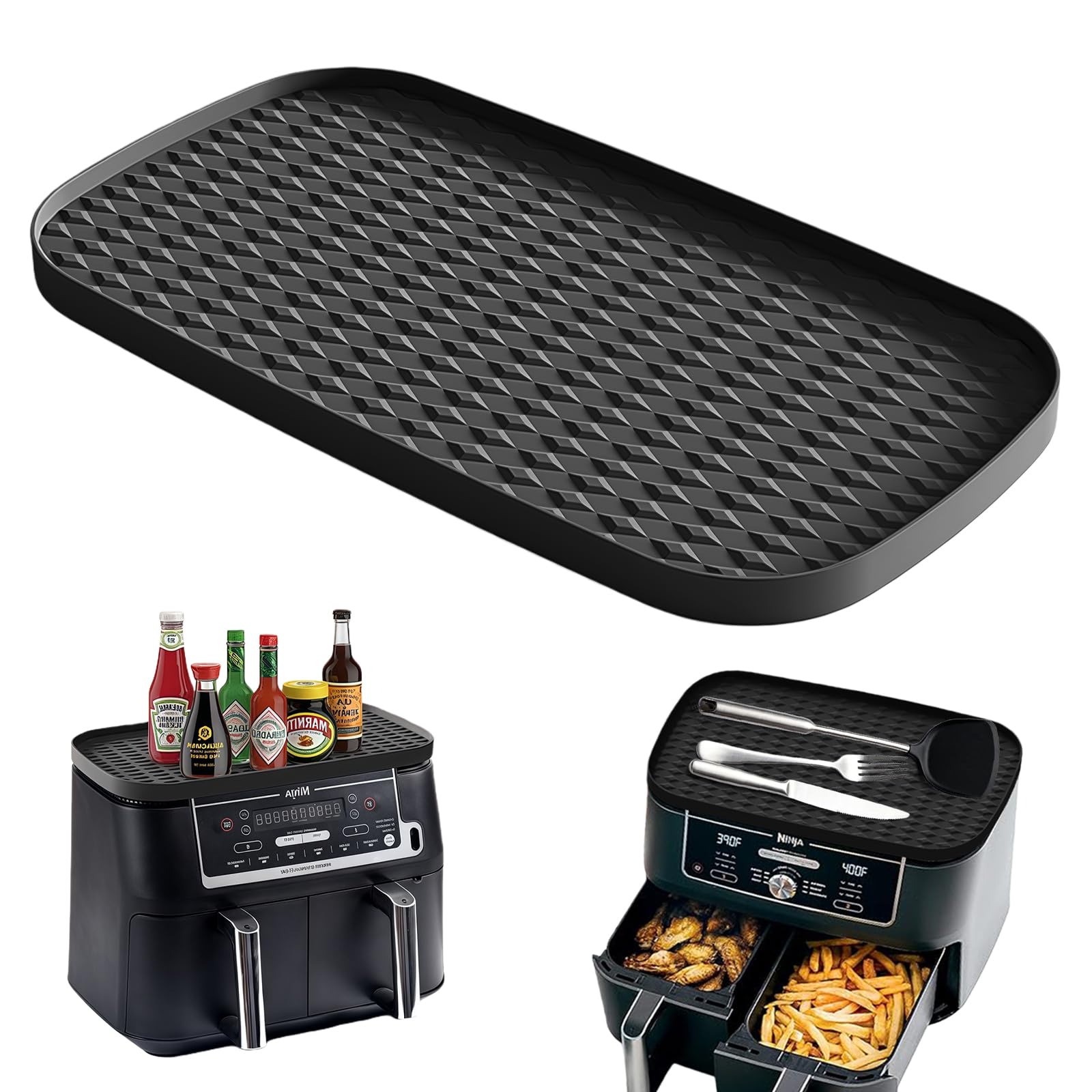AMFUN Silicone Airfryer Mat for Dual Zone 9.5L-10.4L, AF200EU AF300EU AF400EU, Reusable Heat Resistant, Protector Air Fryer Top Surface, Black