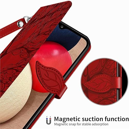 Miniatura 4 de Funda tipo cartera para Samsung Galaxy A03S, piel sintética de alta calidad con diseño de árbol en relieve, función atril, ranuras para tarjetas,
