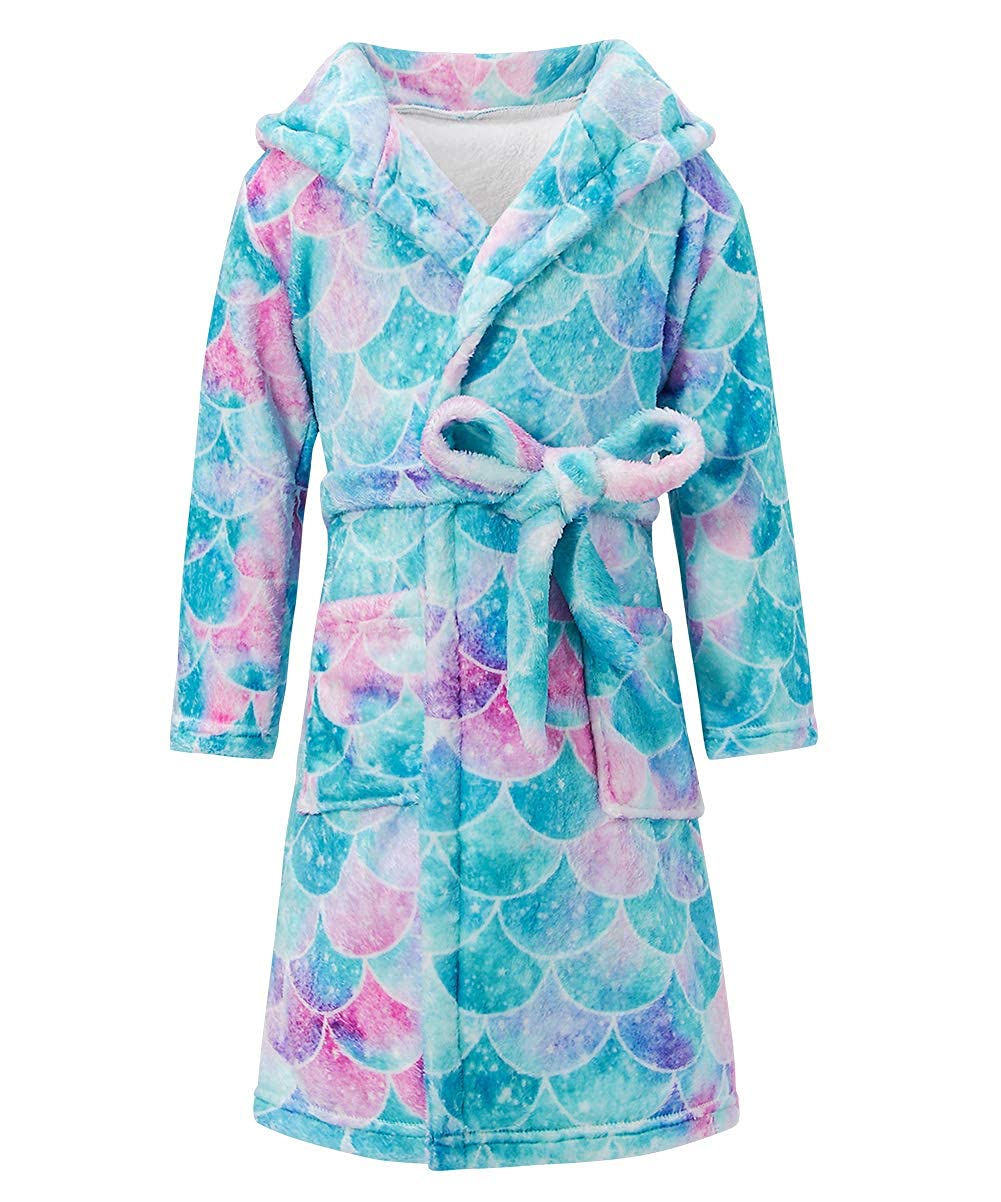 Funnycokid Girls Robe Plush Bathrobe Hooded Kids 4-14 Years