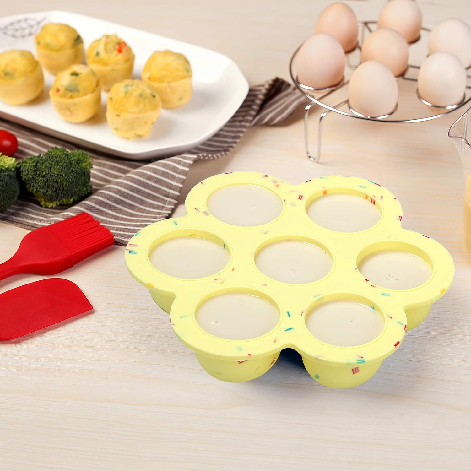 Egg Bites Mold for Instant Pot Accessories by ULEE - Fits Instant Pot 5,6,8 qt Pressure Cooker/Air Fryer and Ninjia Foodie 6.5, 8qt (Candy Yellow)