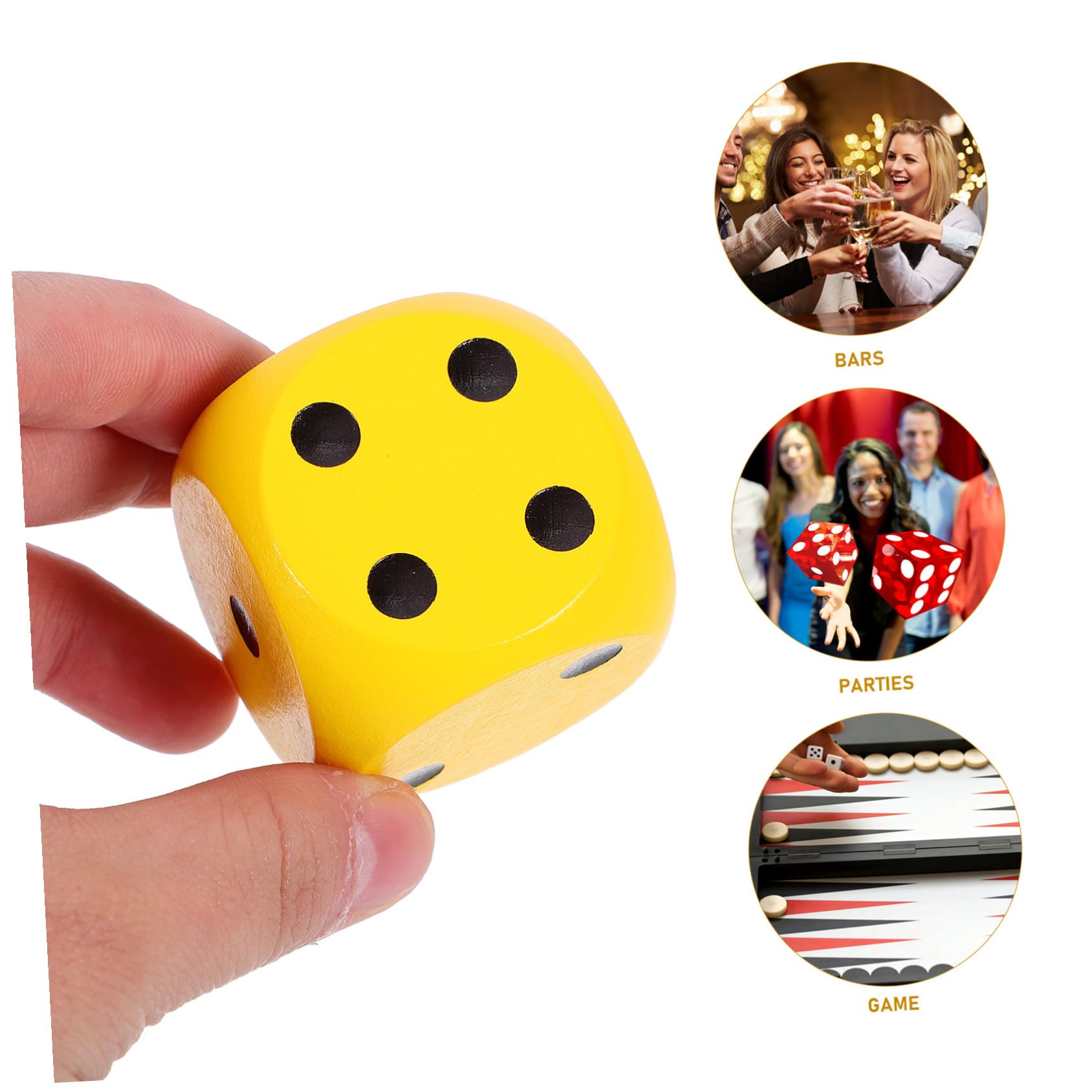 Dés en Bois 4cm, Lot de 3 Pièces, Jaune, pour Jeu de Société