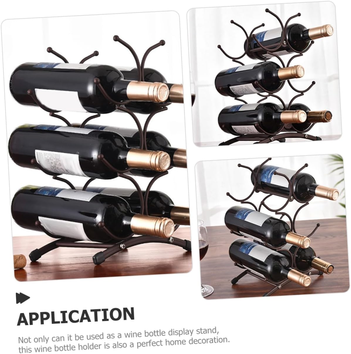 Vintage Metal 6-Bottle Wine Rack with Removable Iron Frame Copper Finish Countertop Wine Holder for Home Dining Room and Display