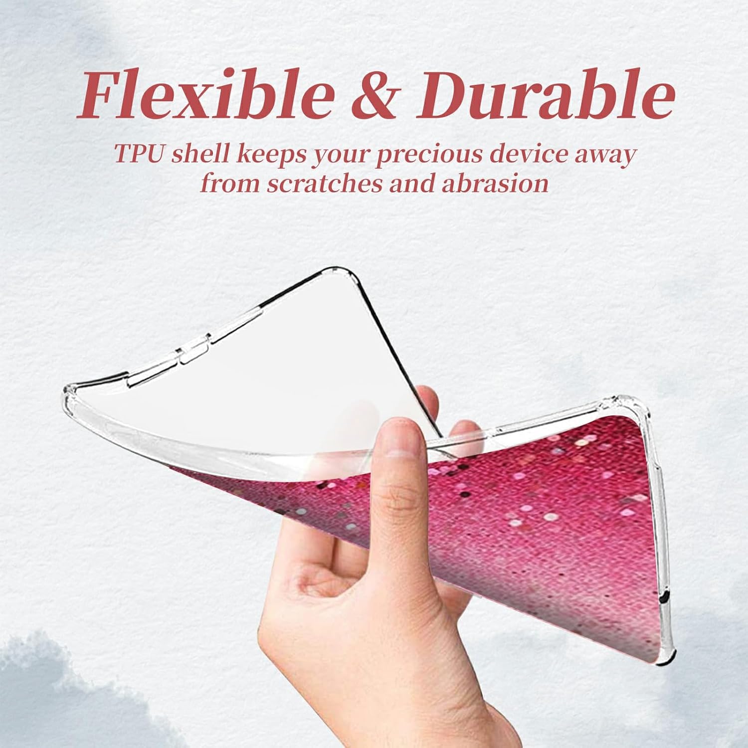 Ultra-Thin Clear TPU Case for Fire HD 8 & 8 Plus Tablet Case (12th/10th Generation, 2024/2022/2020) Transparent Anti-Slip Shockproof Protection Cover,Pink Glitter