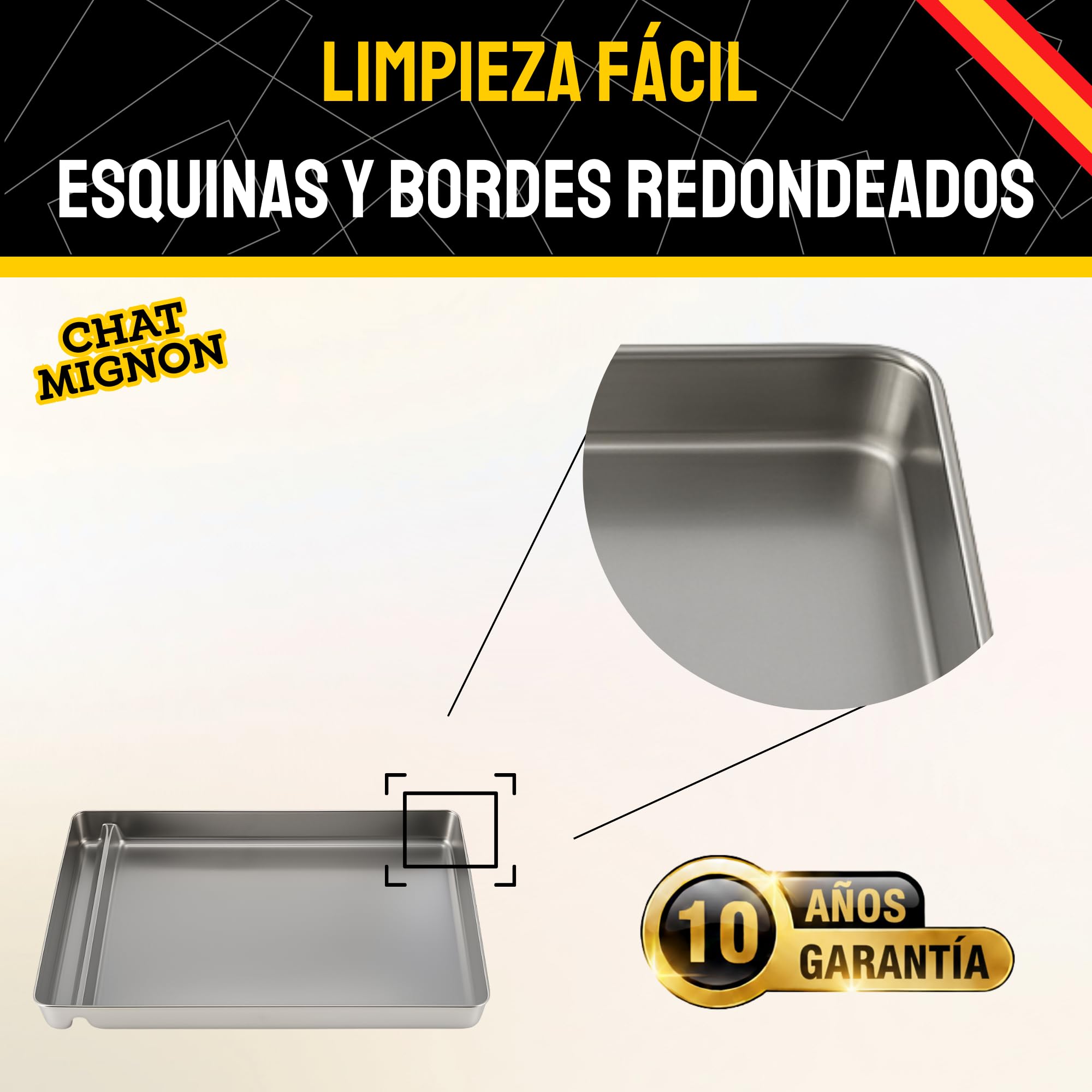 ChatMignon® – Bandeja Higiénica Reutilizable de Acero Inoxidable 304, Compatible con Pet-Safe Scoop-Free, Ultra Resistente, Anti-Olores y Manchas, Ecológica, Esquinas Redondeadas