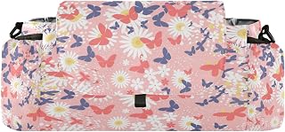 Kigai Universal Baby Stroller Organizer, Butterfly Daisy Detachable Stroller Caddy Accessories Bag with Insulated Cup Holder and Adjustable Straps for Diaper, Phone, Toys