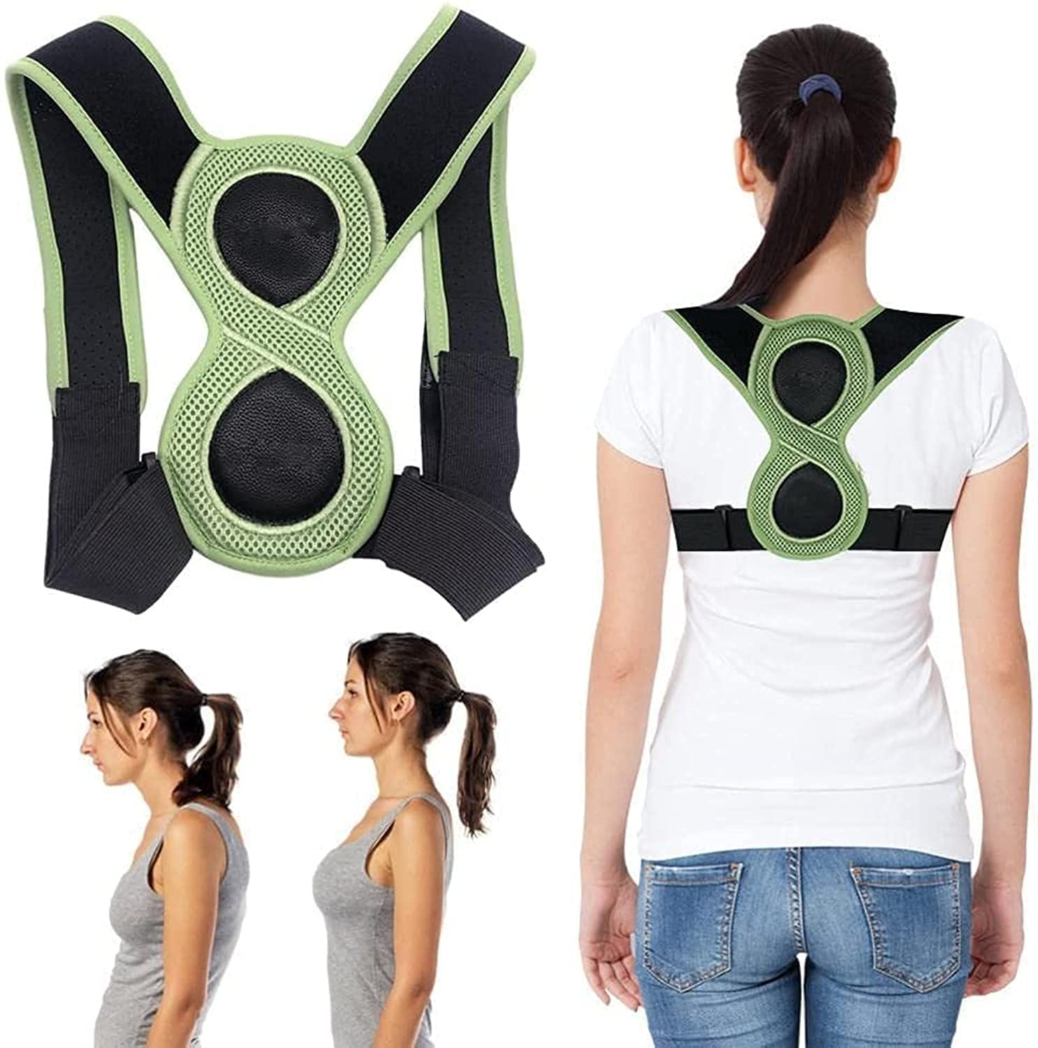 Posture Corrector for Women Men, Upper Back Brace Helps Relieve Back Strain, Slouching & Text Neck, Eight Points of Support, One Size Fits Most, Adjustable Straps, Sitting Posture Correction Belt