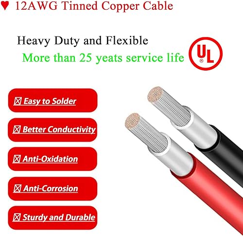 Miniatura 4 de Magiktech XT60 Cable de carga solar adaptador de 50 pies, cable de extensión solar de cobre estañado 12AWG para baterías LifePo4, generadores