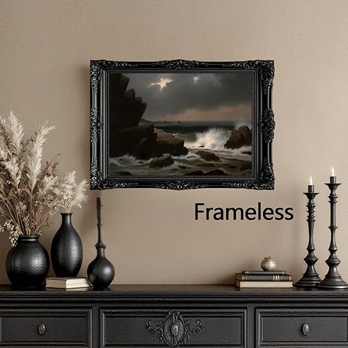 Miniatura 6 de Arte de pared de mar Moody, lienzo de noche y playa, pintura de paisaje de academia oscura, impresiones de mar vintage, paisaje marino Moody, arte