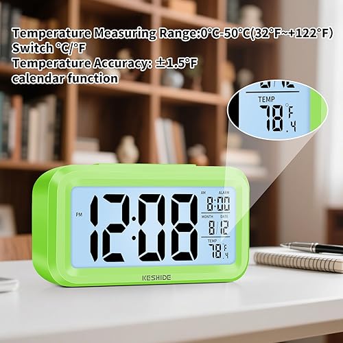 Miniatura 4 de Reloj despertador digital con luz nocturna, funciona con pilas, con temperatura interior, reloj pequeño de escritorio, modelo de repetición,