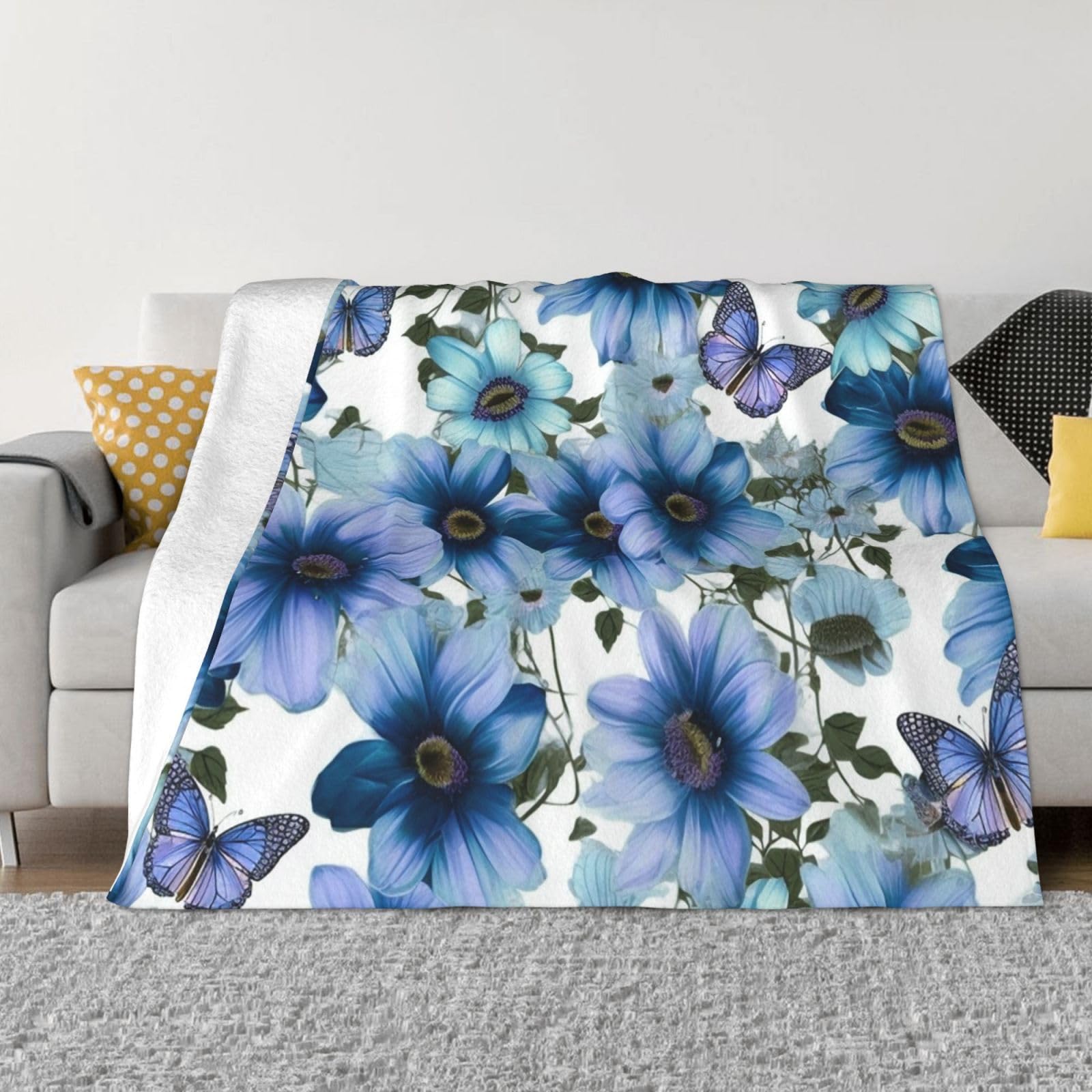 Couverture micro polaire ultra douce haut de gamme motif floral raffiné